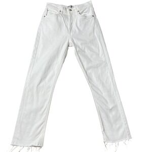 AGOLDE Riley High Rise Straight Crop Jeans White Frayed Hem Premium Denim‎